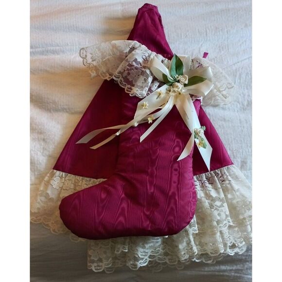 Vintage 80s Fancy Christmas Tree Skirt and Stocking